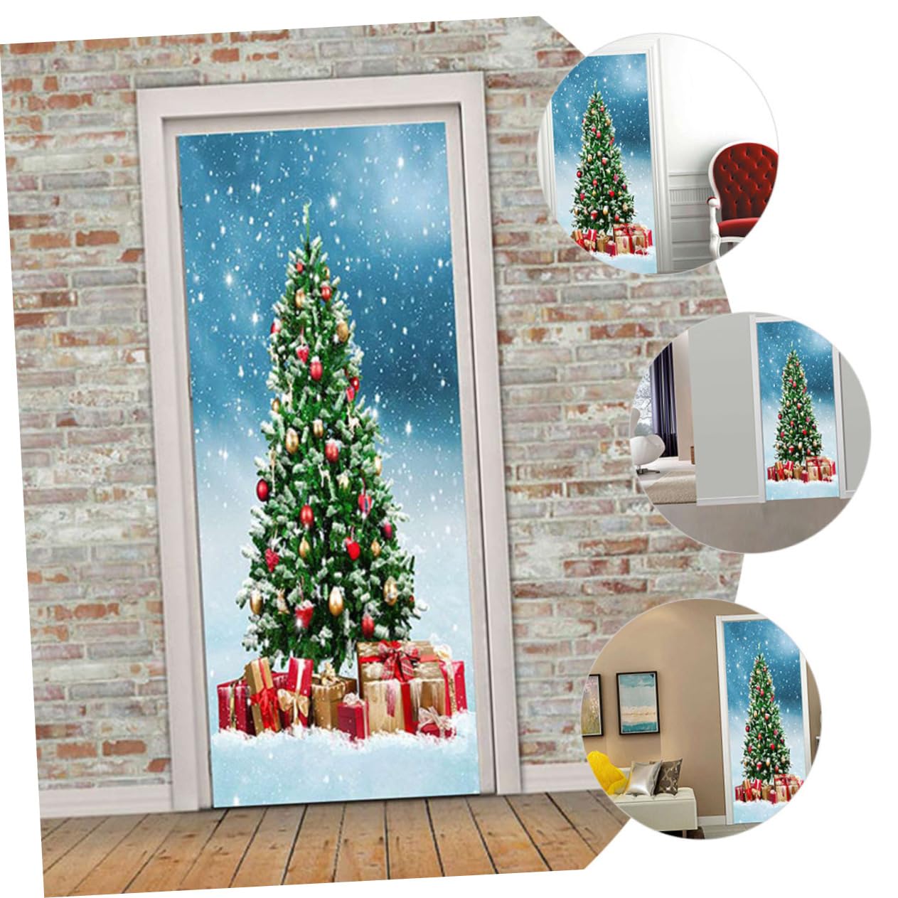 Cabilock 2 Juegos Pegatinas Para Puerta Bolas De Navidad Adornos Decoración Letreros Calcomanías Guirnaldas Calcomanías Para Despegar Y Pegar Cortina De Papá Noel Luces 2 hojas * 2