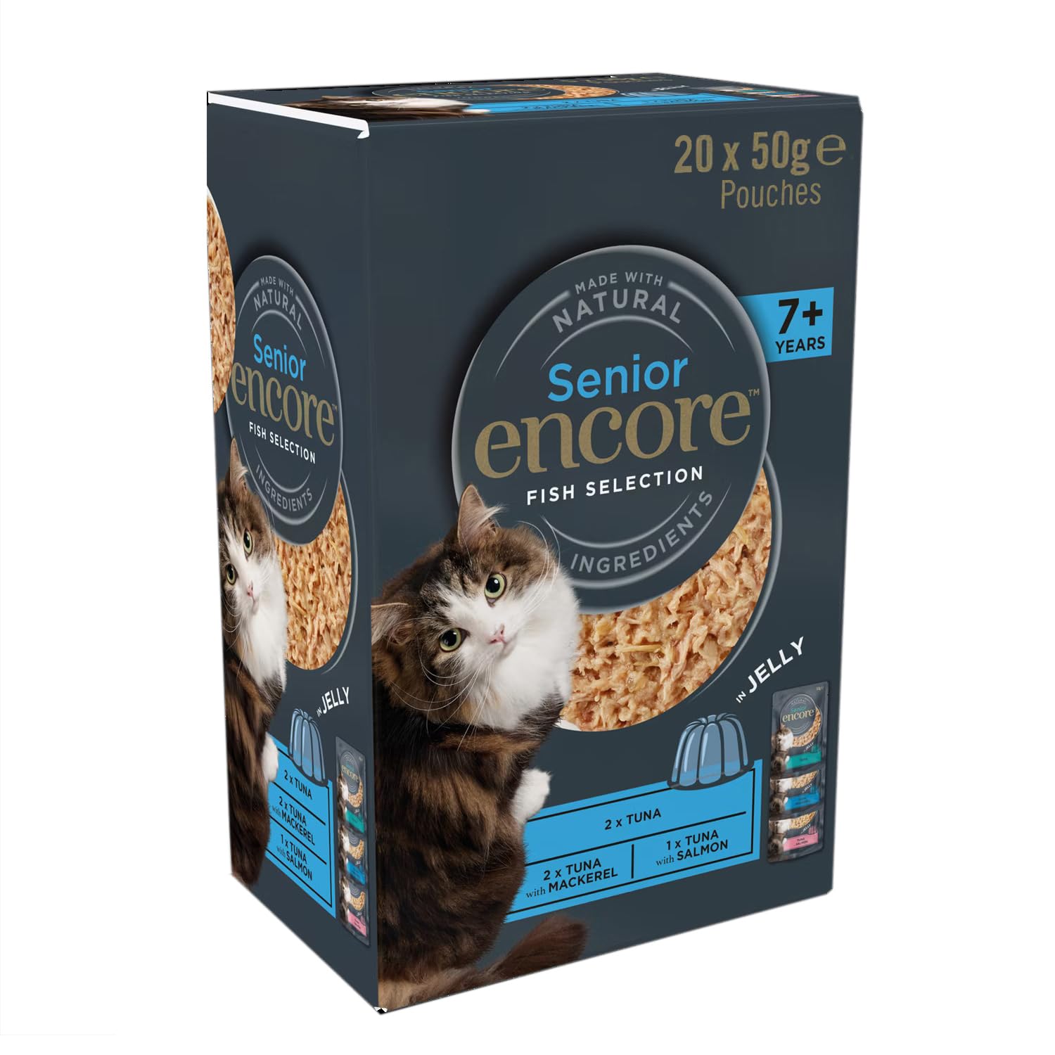 20 x 50g Encore 100% Natural Wet Cat Food Senior Fish Selection in Jelly