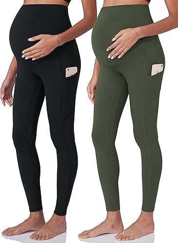 POSHDIVAH Leggings de entrenamiento de maternidad para mujer sobre el vientre, pantalones de yoga con bolsillos, ropa deportiva suave, pantalones de