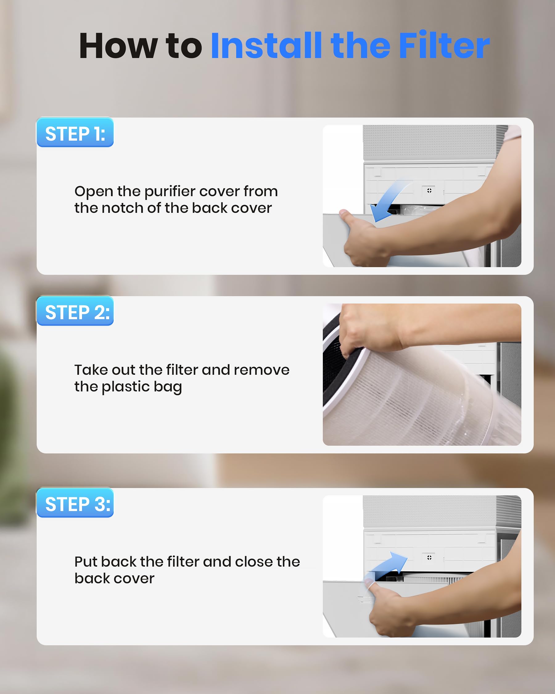 Luftreiniger Allergiker für Schlafzimmer Zuhause, Weiß | Air purifier mit CADR 400m³/h, 260㎡, HEPA Luftfilter gegen Fellgeruch Staub Pollen PM2.5, Luftqualitätssensor & PM2.5-Display