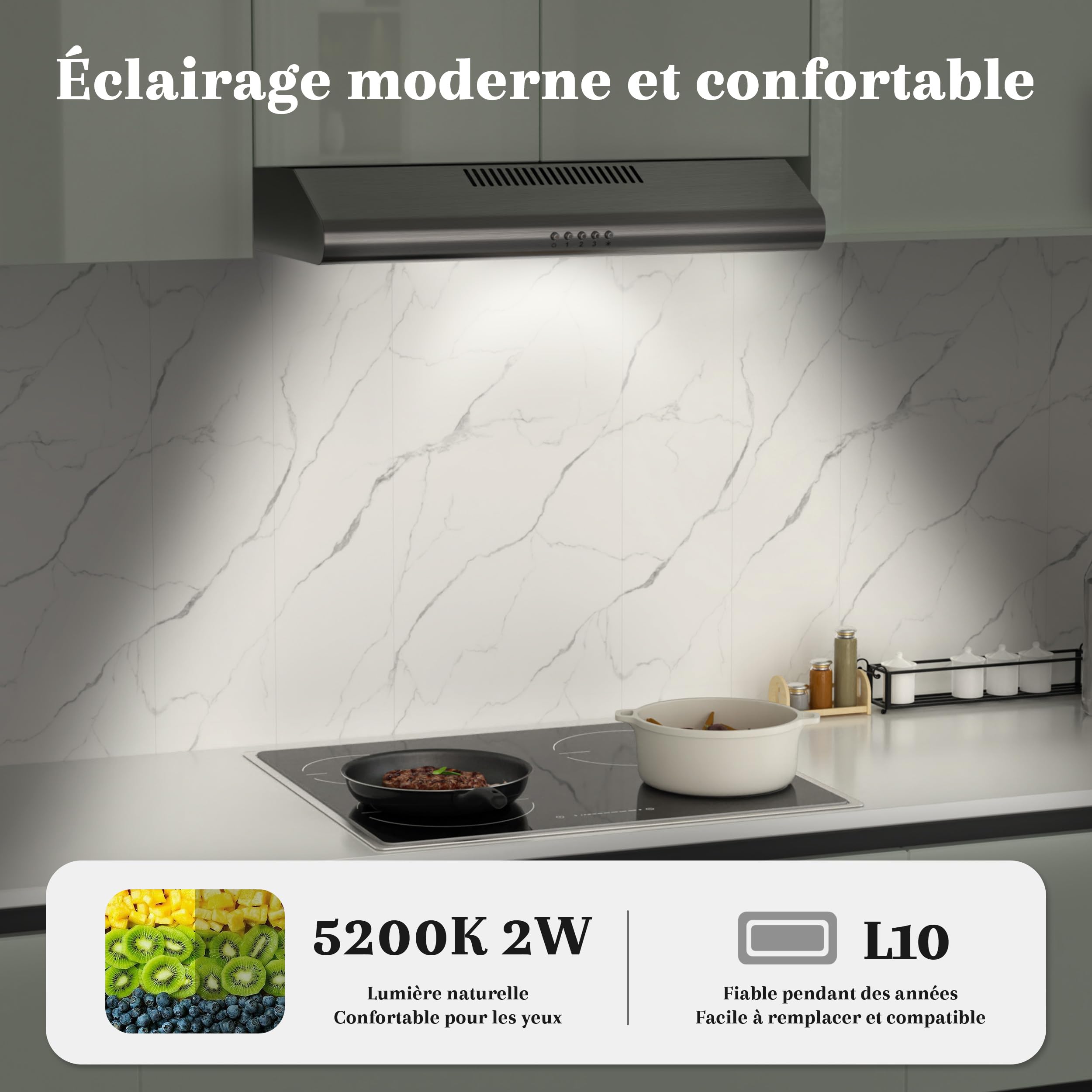 FIREGAS Hotte Aspirante 60cm Classe A++, Moteur Brushless Ultra Silencieuse 46dB, Débit 319m³/h, Hotte Cuisine Inox avec Filtre à Charbon, Évacuation Top/Arrière ou Recyclage, Argenté