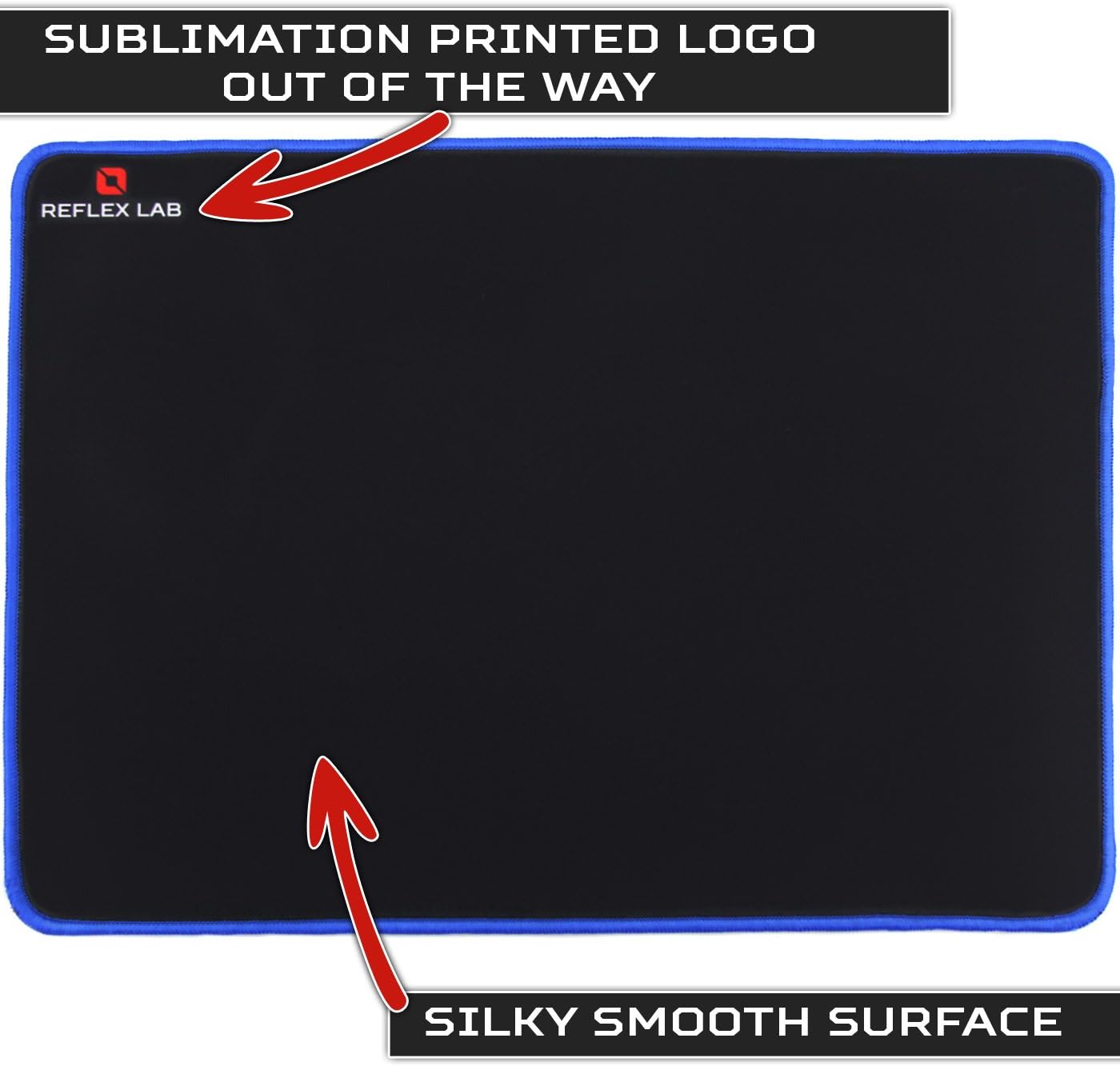 Reflex Lab Blue Big Gaming Mouse Pad Mat, Stitched Edges, Waterproof, Ultra Thick 5mm, Silky Smooth-15”x11” Mousepad
