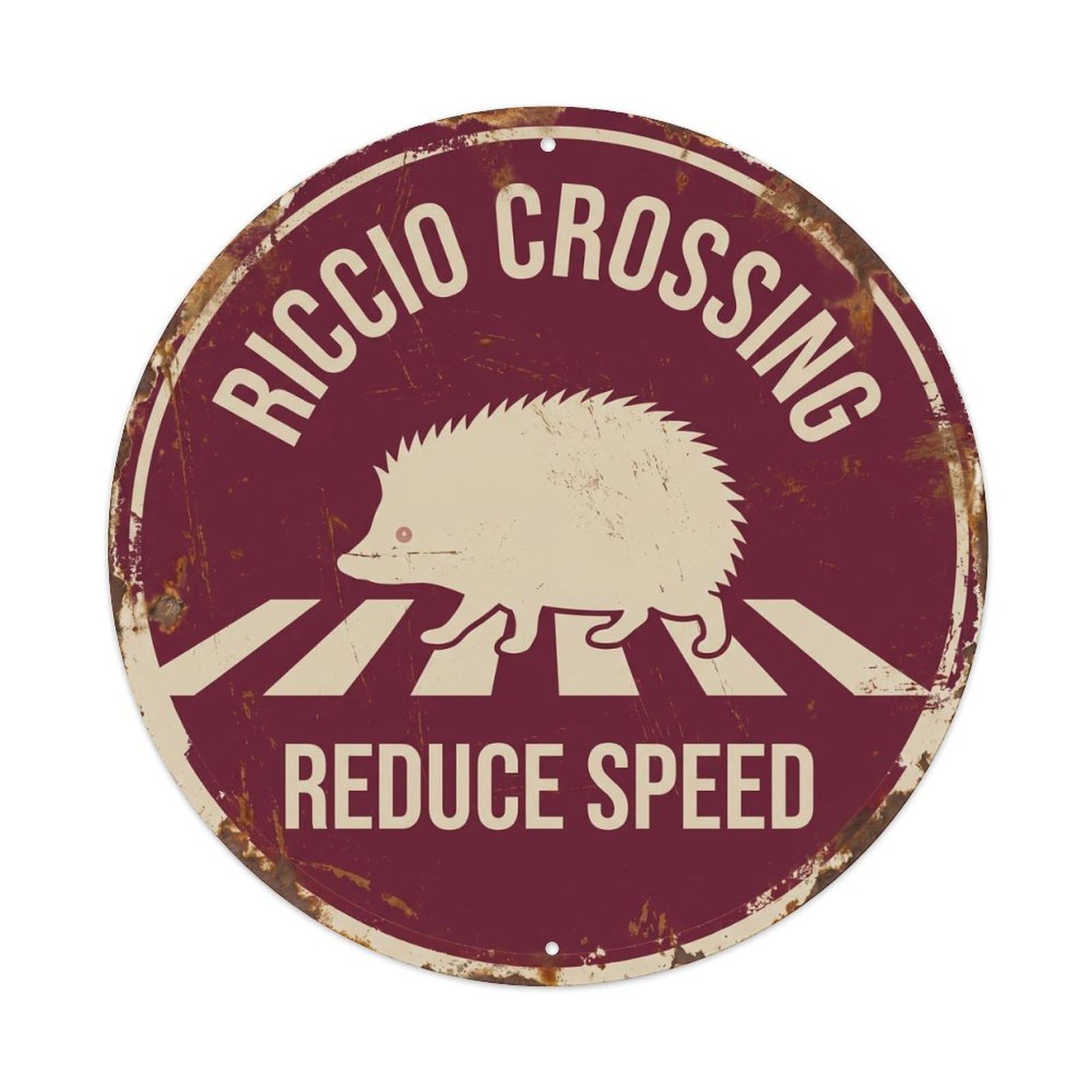 Metal Tin Sign Riccio Crossing Reduce Speed Retro