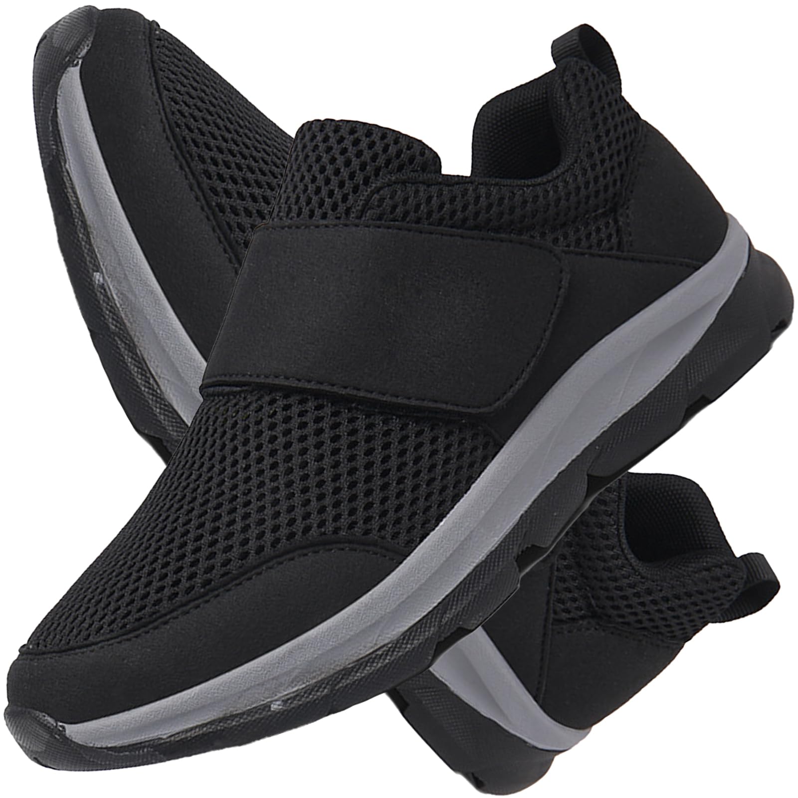 AEHO Scarpe Slip-on Fashion per Diabetici a vestibilità Ampia Scarpe Pianta Larga per Artrite Edema Piedi Gonfi Scarpe da Uomo in Pelle Chiusura Regolabile Scarpa Ortopedica,Nero,43/265mm