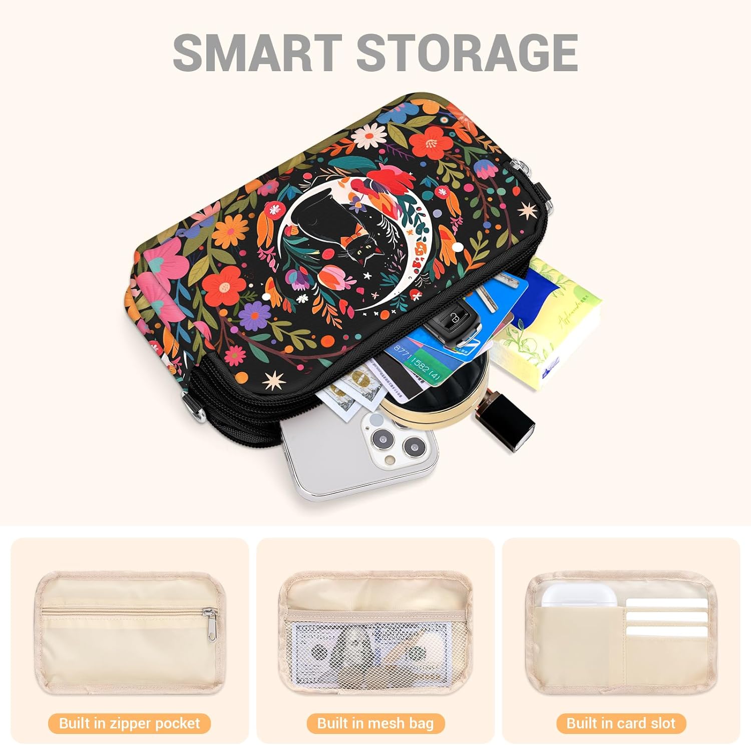 YINHEXI Small Crossbody Bags for Women, 3 Zippers Small Nylon Crossbody Purse for Travel, Cell Phone Wallet Bag for Women - Image 3