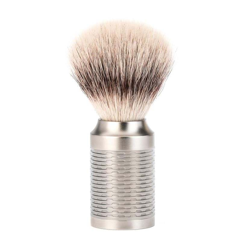 Pincel de barbear MÜHLE ROCCA em aço inoxidável fosco com fibra Silvertip Fibre
