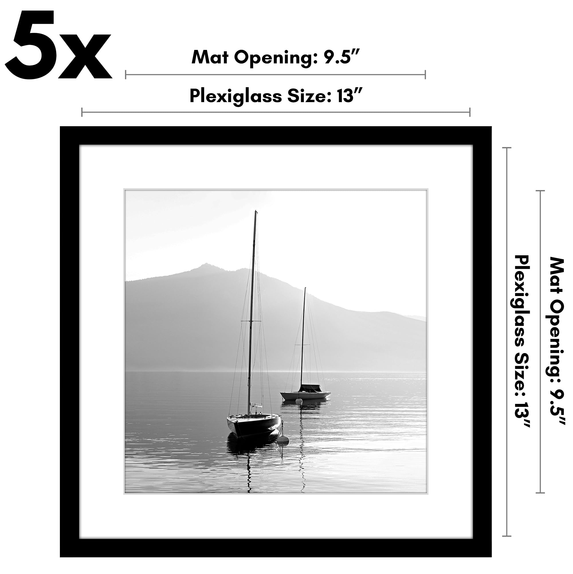 Americanflat Bilderrahmen mit poliertem Plexiglas, 33 x 33 cm, 5 Stück, Verwendung als 25,4 x 25,4 cm Rahmen mit Passepartout oder 13 x 13 cm Rahmen ohne Passepartout, Galeria-Kollektion,