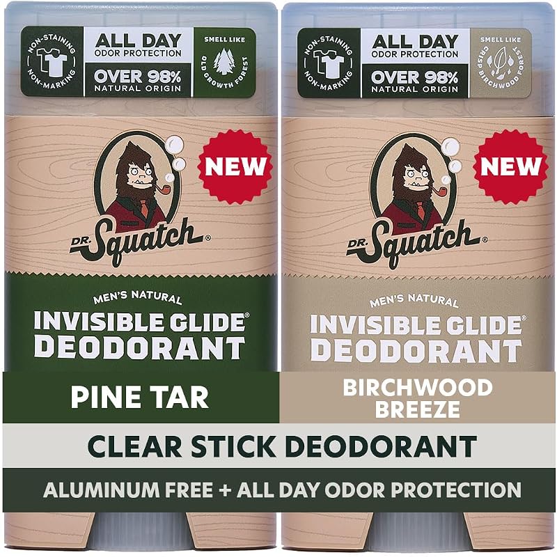 Desodorante Dr. Squatch Invisible Glide sem alumínio com fragrâncias Pine Tar e Birchwood Breeze, pacote com 2
