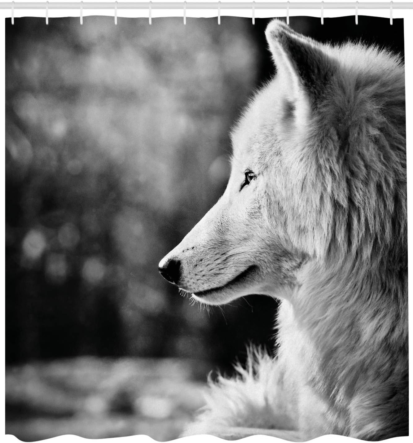Ambesonne Wolf Shower Curtain, Animal Profile Portrait in The Nature Wildlife Carnivore Greyscale Canine Photography, Cloth Fabric Bathroom Decor Set with Hooks, 69" W x 70" L, Pale Grey