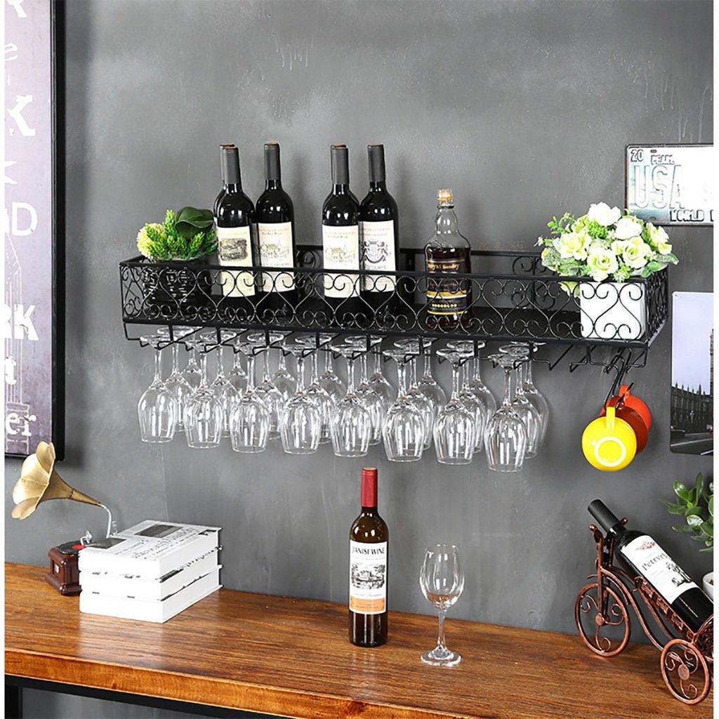 Casier à vin suspendu gain de place L80cm pour ranger verres à pied et bouteilles