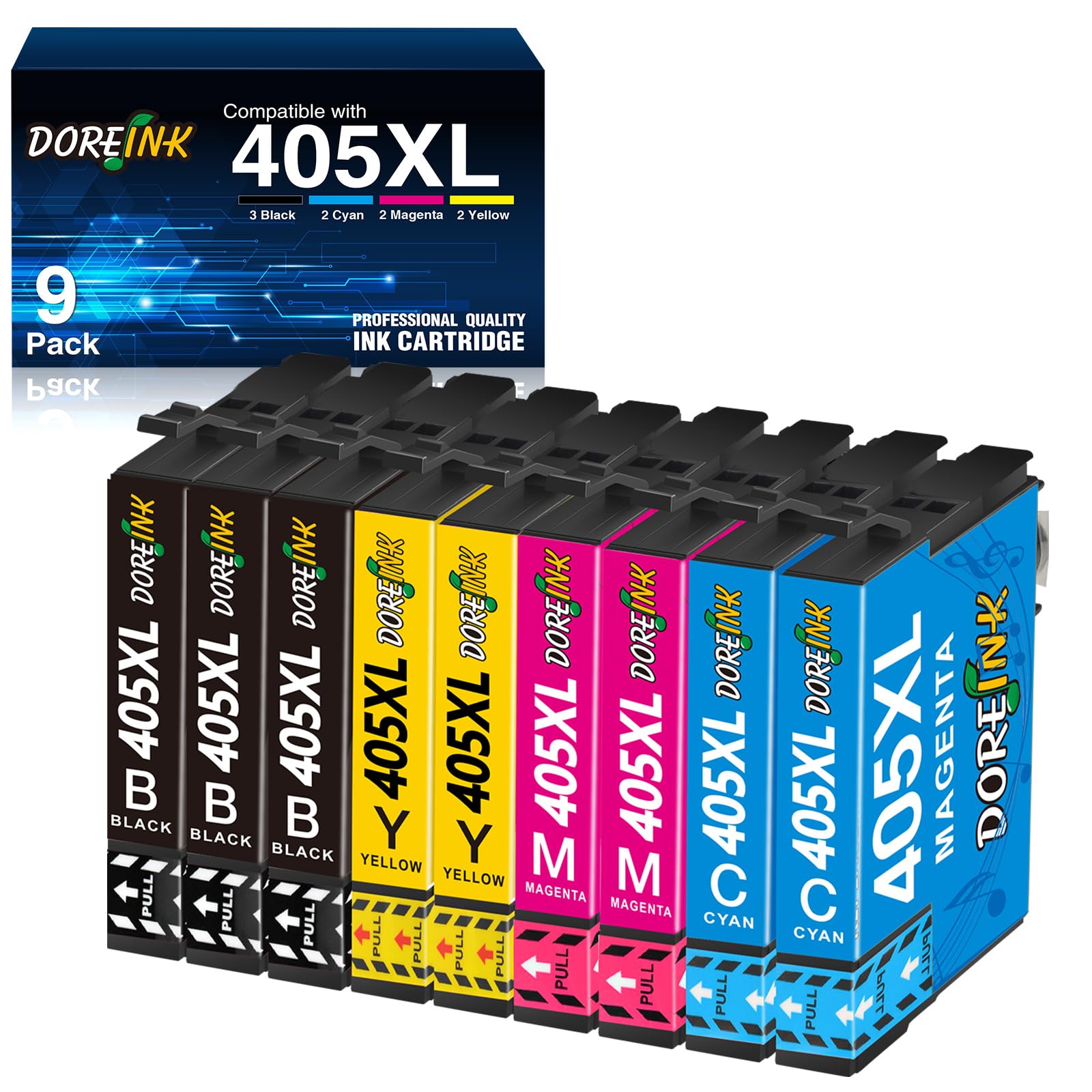 405XL Druckerpatronen Kompatibel für Epson 405 XL Patronen für Epson Workforce Pro WF-4820 WF-3820 WF-4830 WF-3825 WF-4825 WF-7840 WF-7830 WF-7835 Drucker (3 Schwarz, 2 Cyan, 2 Magenta, 2 Gelb)