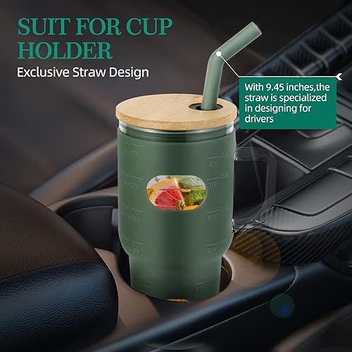 Miniatura 7 de Vaso de vidrio de 32 onzas  Vaso con tapa de bambú y popote  Vaso de café reutilizable con funda de silicona, vaso para batidos Boba  sin BPA