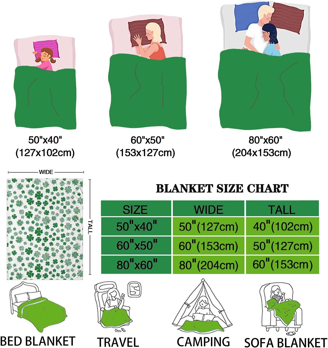 St Patricks Day Blanket Shamrock Blanket Throw Lucky Spring Green Clover Shamrock Plush St Patricks Blankets for Bed Couch Sofa Irish Gifts for Women 50"x60"
