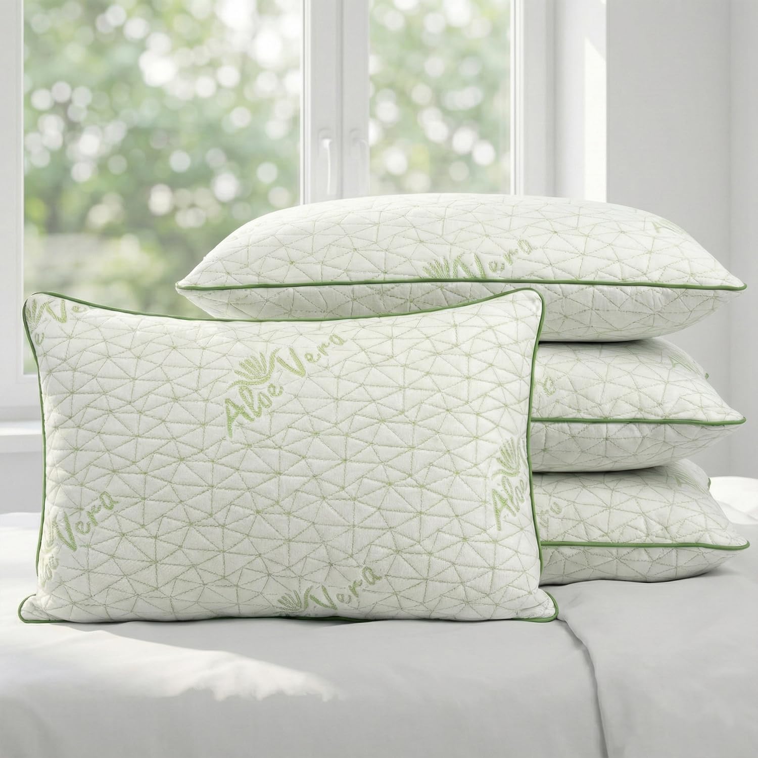 AYKA Premium Aloevera Microfibre Pillow for Sleeping, Set of 4 | 17x27 Inch Hotel Luxury Bed Pillows | 100% Virgin Fiber Fill, Soft & Fluffy | Neck Support for Side, Back & Stomach Sleepers