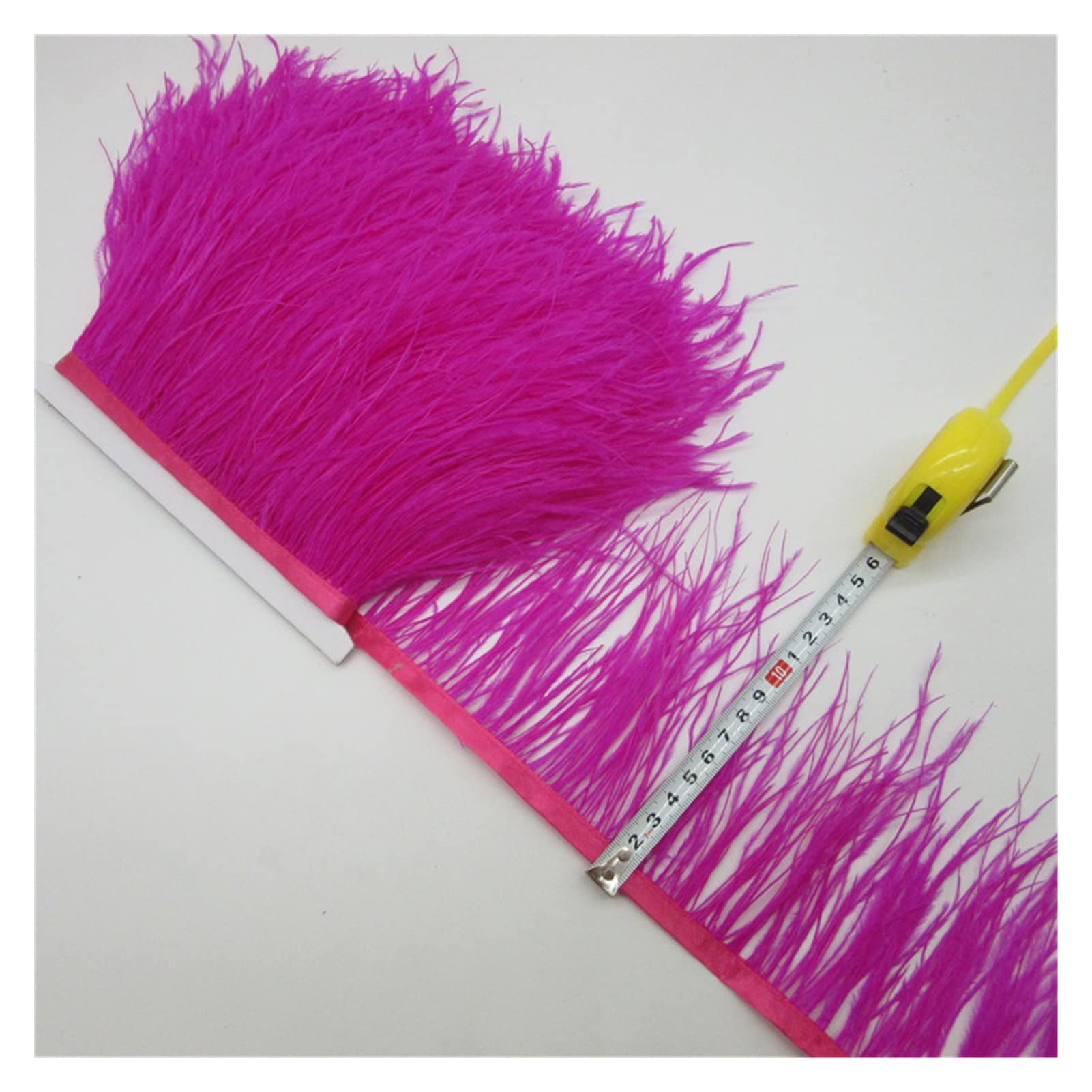 Plumes d'autruche ruban rose 10-15cm galon frange pour customisation vêtement et jupe