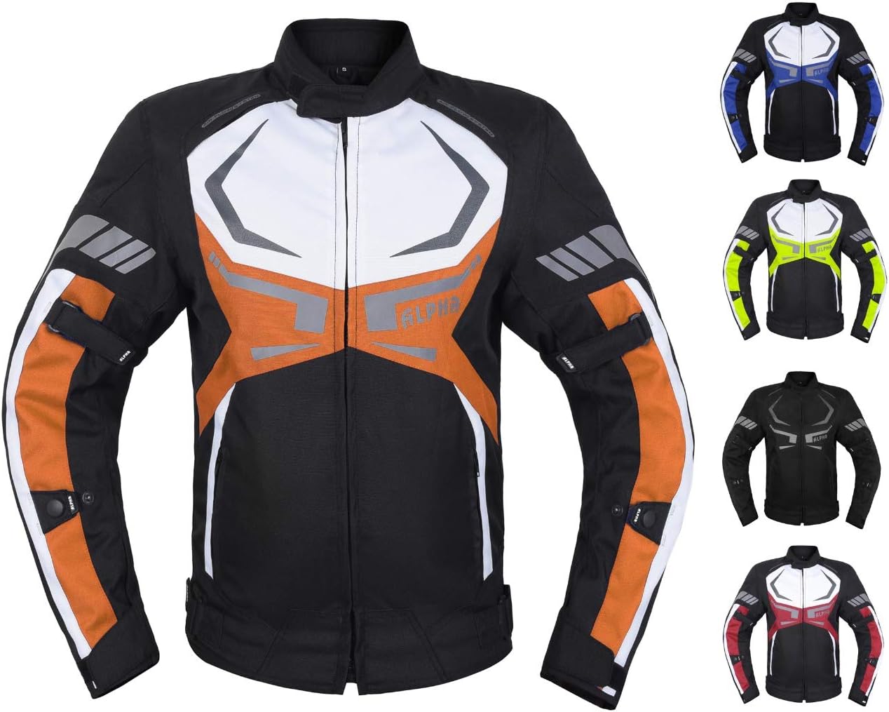 MOTORCYCLE JACKET MENS CE ARMORED BIKERS RIDING RACING WATERPROOF ALL SEASON JACKET (ORANGE, SMALL)