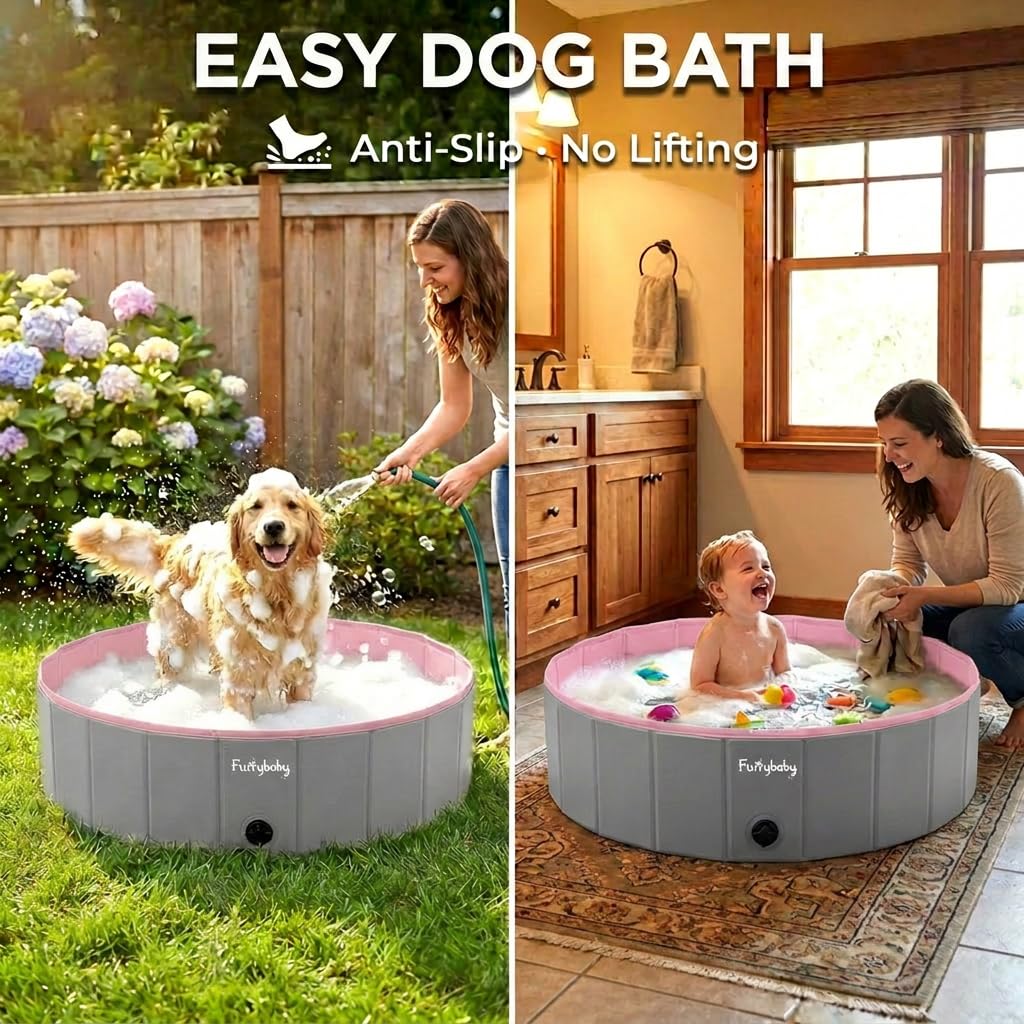 Faltbarer Hundepool für Hunde, Hunde-Polsterbecken, tragbar, für Hundebad, Kunststoff, groß, hart, Kinder-Pool (Rosa, 120 x 30 cm)