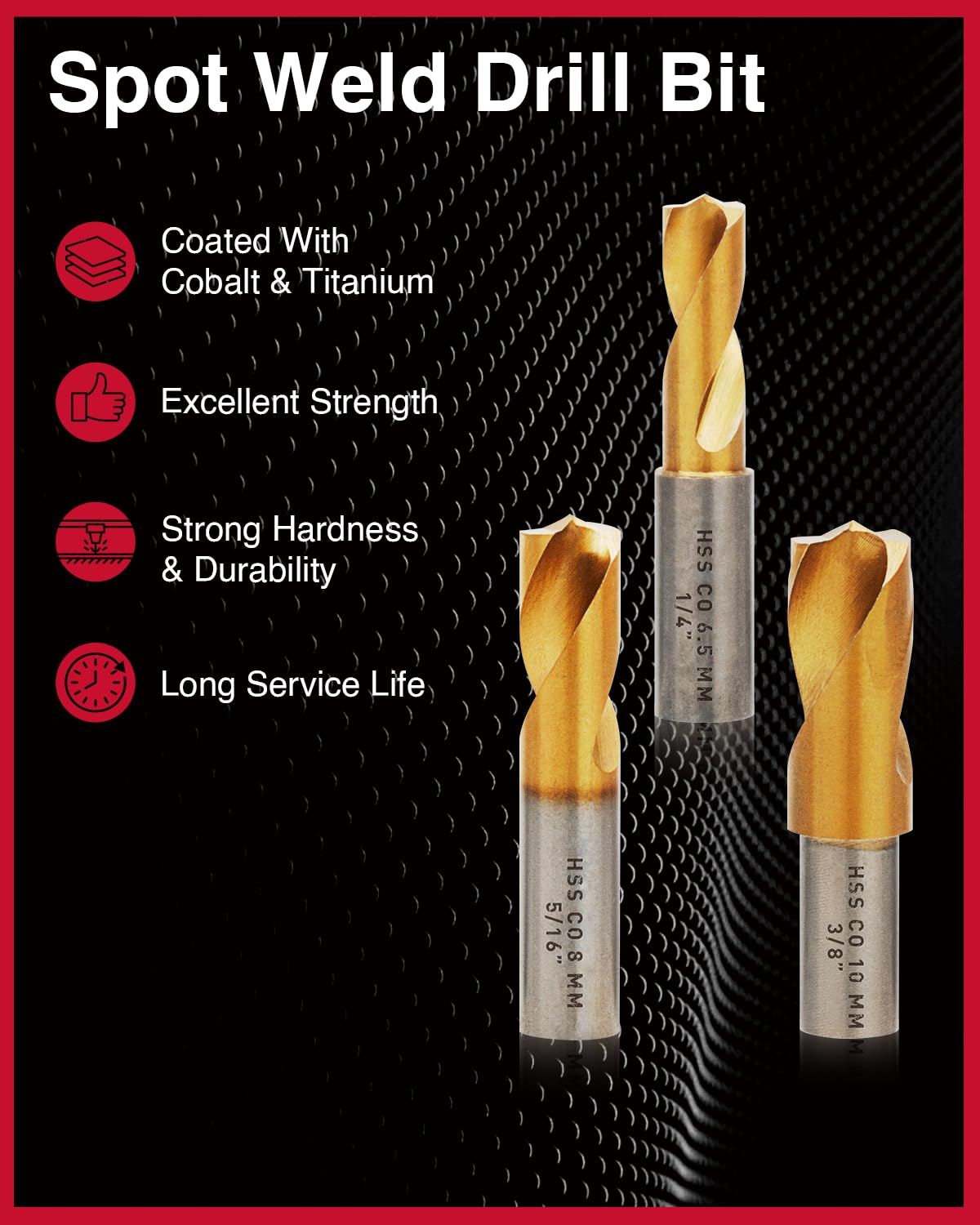 18 PCS Spot Weld Cutter Sets Double Sided, 3/8" and 5/16" HSS Spot Weld Cutter Remover Drill Bits with Hex Shank, Titanium Coated Cobalt Spot Weld Drill Bit Set Kit 6.5MM 8MM 10MM