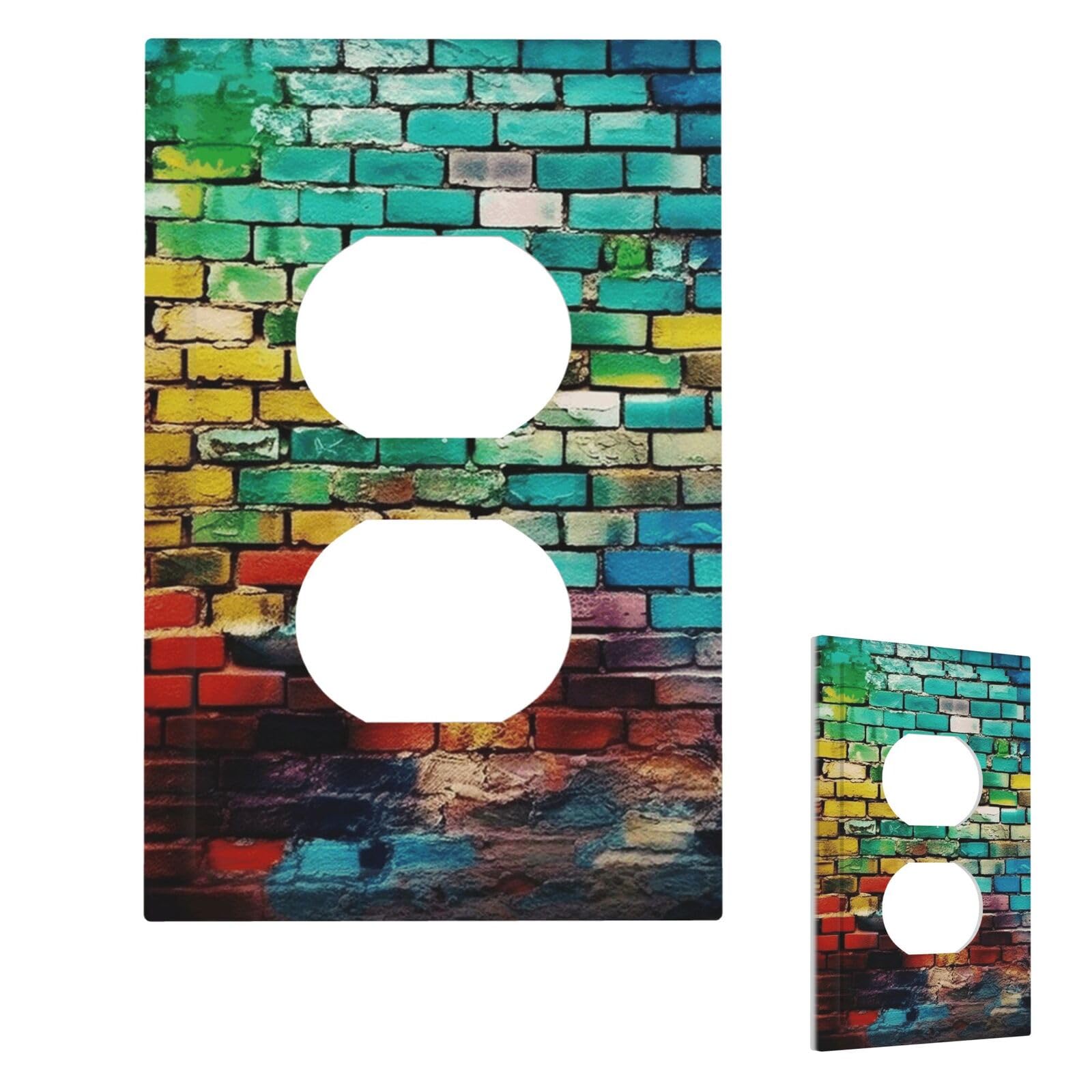 Colorful Brick Wall Plate Cover Duplex, Modern Decorative Light Switch Cover Unbreakable Receptacle Outlet Covers for Living Room Bedroom Decor