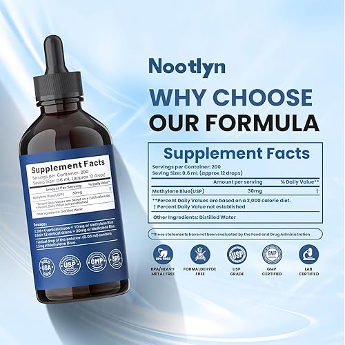 Miniatura 4 de Suplemento azul de metileno, 4.06 fl oz (4.1 fl oz), 5 veces concentrado, gotas de suplemento dietético, sin formaldehído ni alcohol