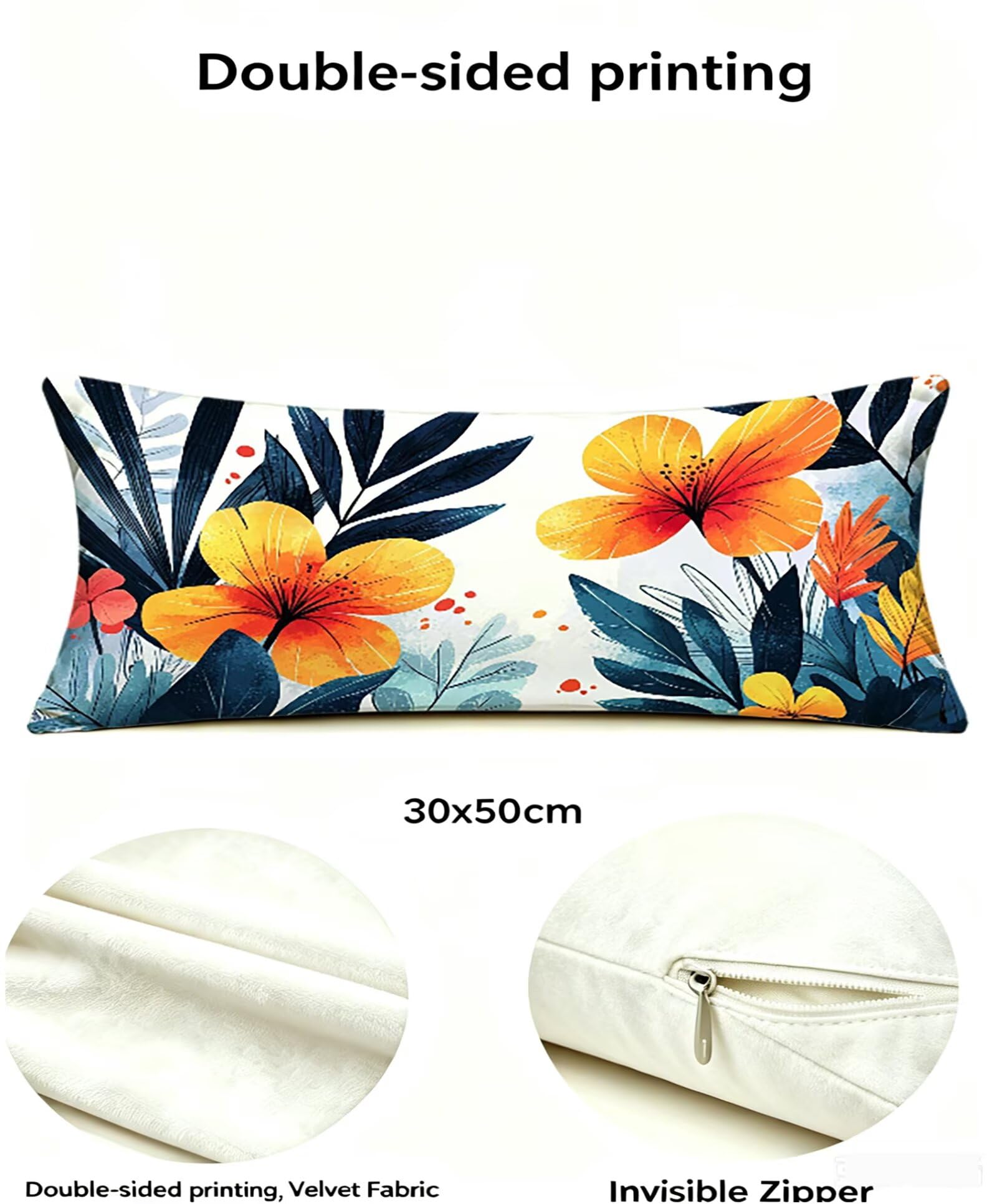 Orange Kissenbezug 60x80 Blume Kopfkissenbezug 2er Set,Wohnaccessoires & Deko,Weich und Atmungsaktiv Samt Stoff mit Verstecktem Reißverschluss für Bett Sofa Kissen Dekokissen-85873