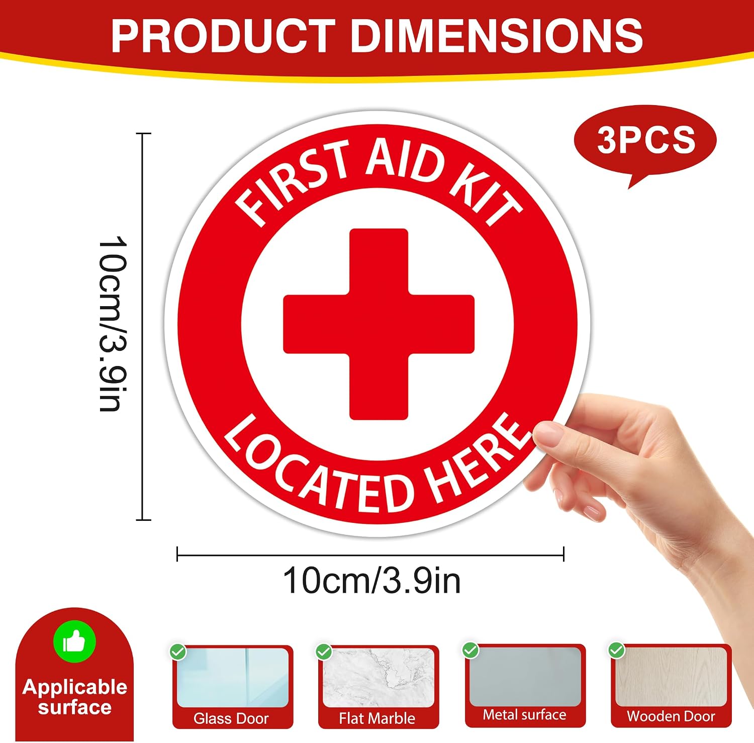 3PCS First Aid Sign Sticker for Home, 4IN Self-Adhesive Waterproof image 2