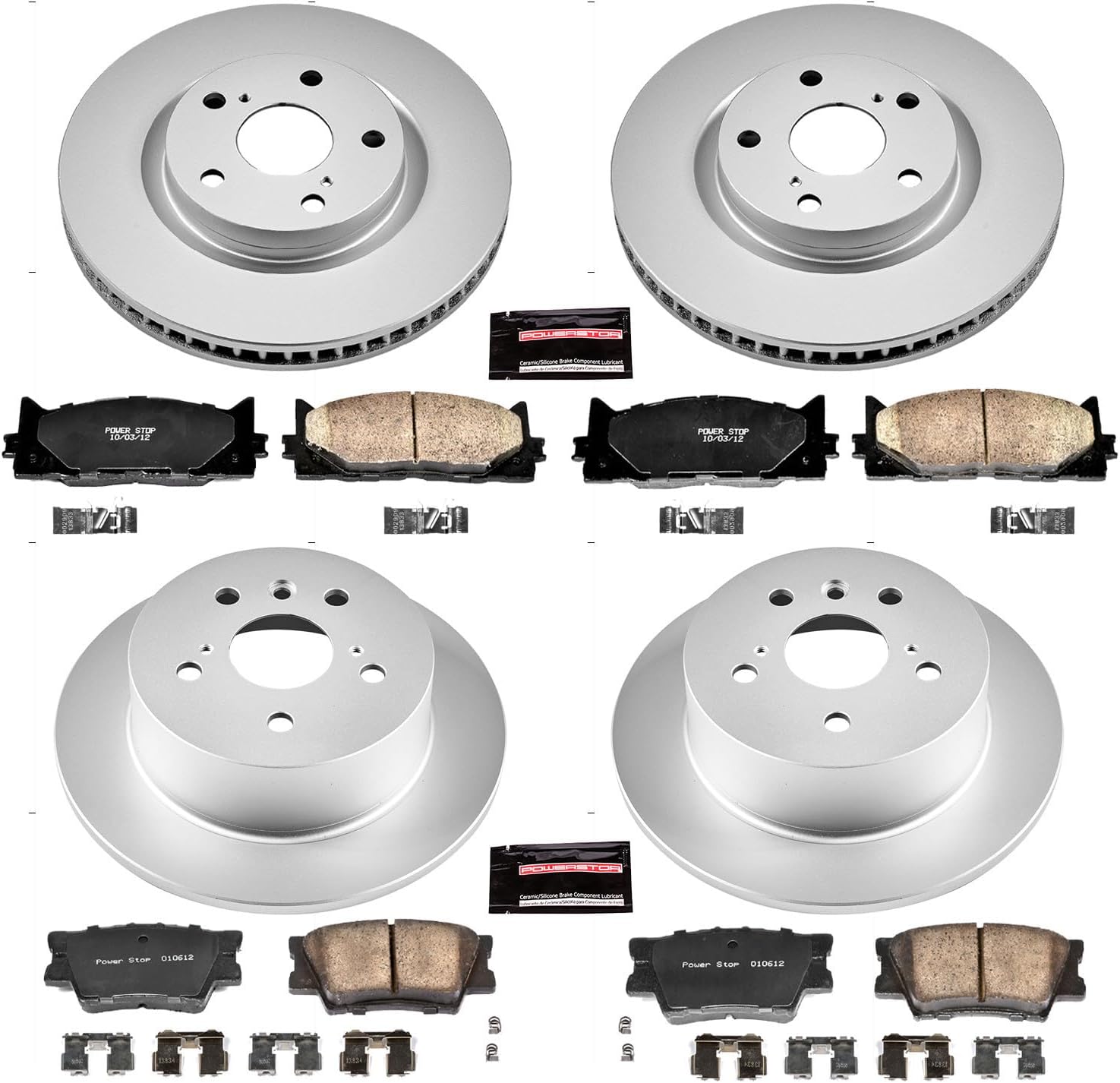 PowerStop Front and Rear Brake Kit For Lexus ES300h 2013-18 |ES350 2013-18 |Toyota Avalon 2013-18 |Camry 2012-17 - Fully-Coated Disc Rotors with Z17 Ceramic Brake Pads Replacement, CRK6480