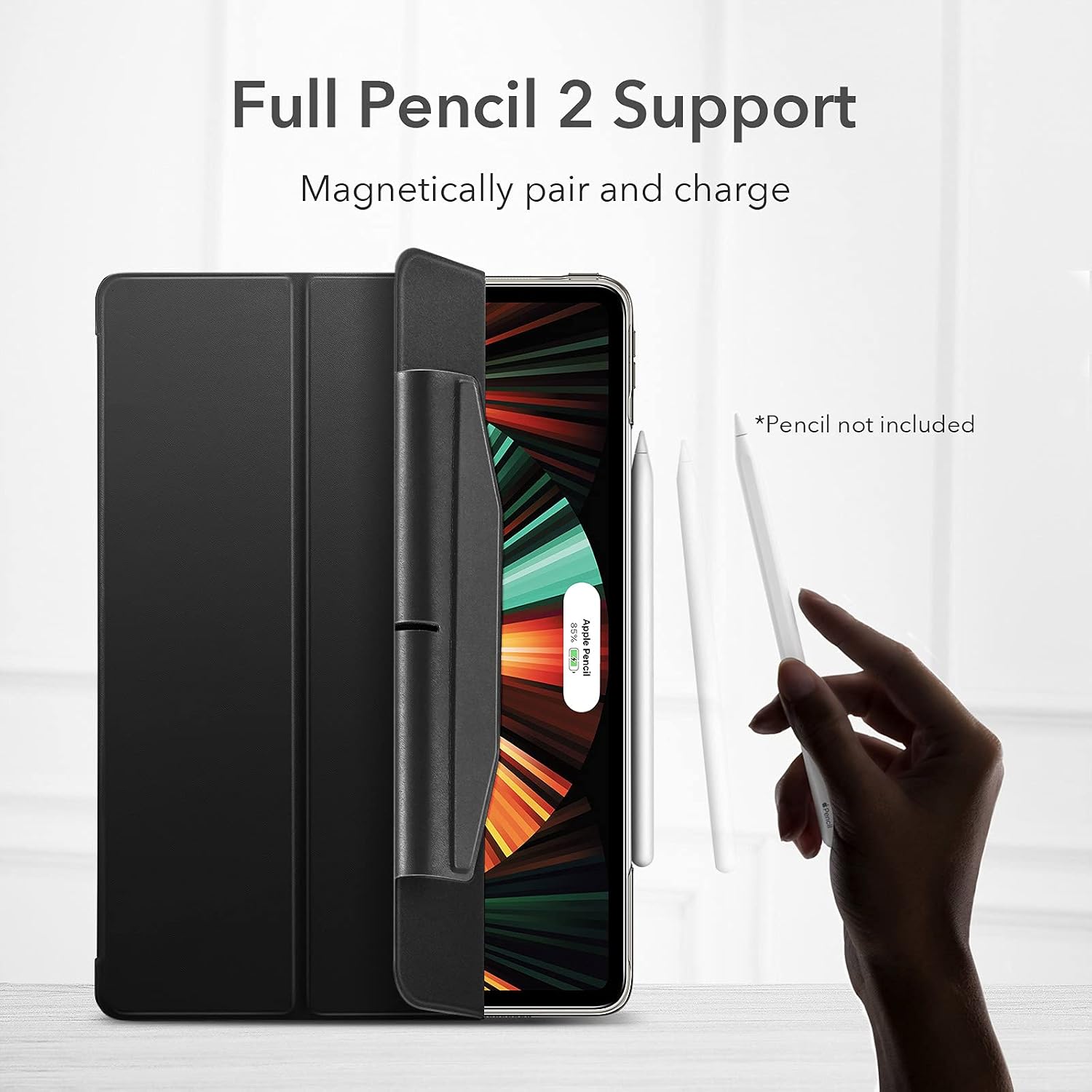 ESR Ascend Trifold Case Compatible with iPad Pro 12.9 Inch 2021, Translucent Stand Case with Clasp, Auto Sleep and Wake, Pencil 2 Wireless Charging, Frosted Black