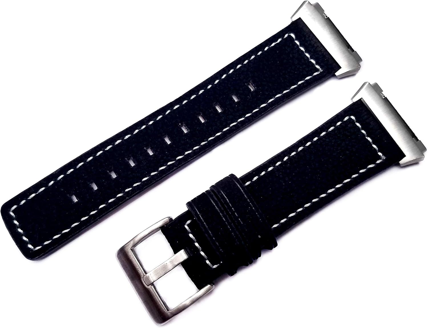 Black Suede with White Stitches Band Compatible with Fitbit Ionic Smartwatch Elegant Leather Strap Bracelet