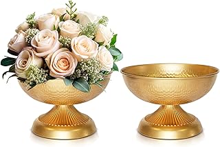 Gold Compote Vases for Centerpieces: 4.72 Inch Hammered Flower Vase for ...
