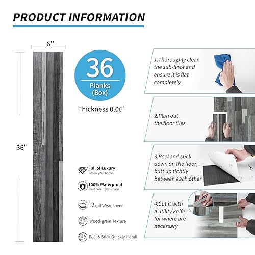 Miniatura 14 de Art3d Paquete de 36 baldosas de vinilo de 54 pies cuadrados para despegar y pegar, aspecto de madera, adhesivo e impermeable para dormitorio, sala