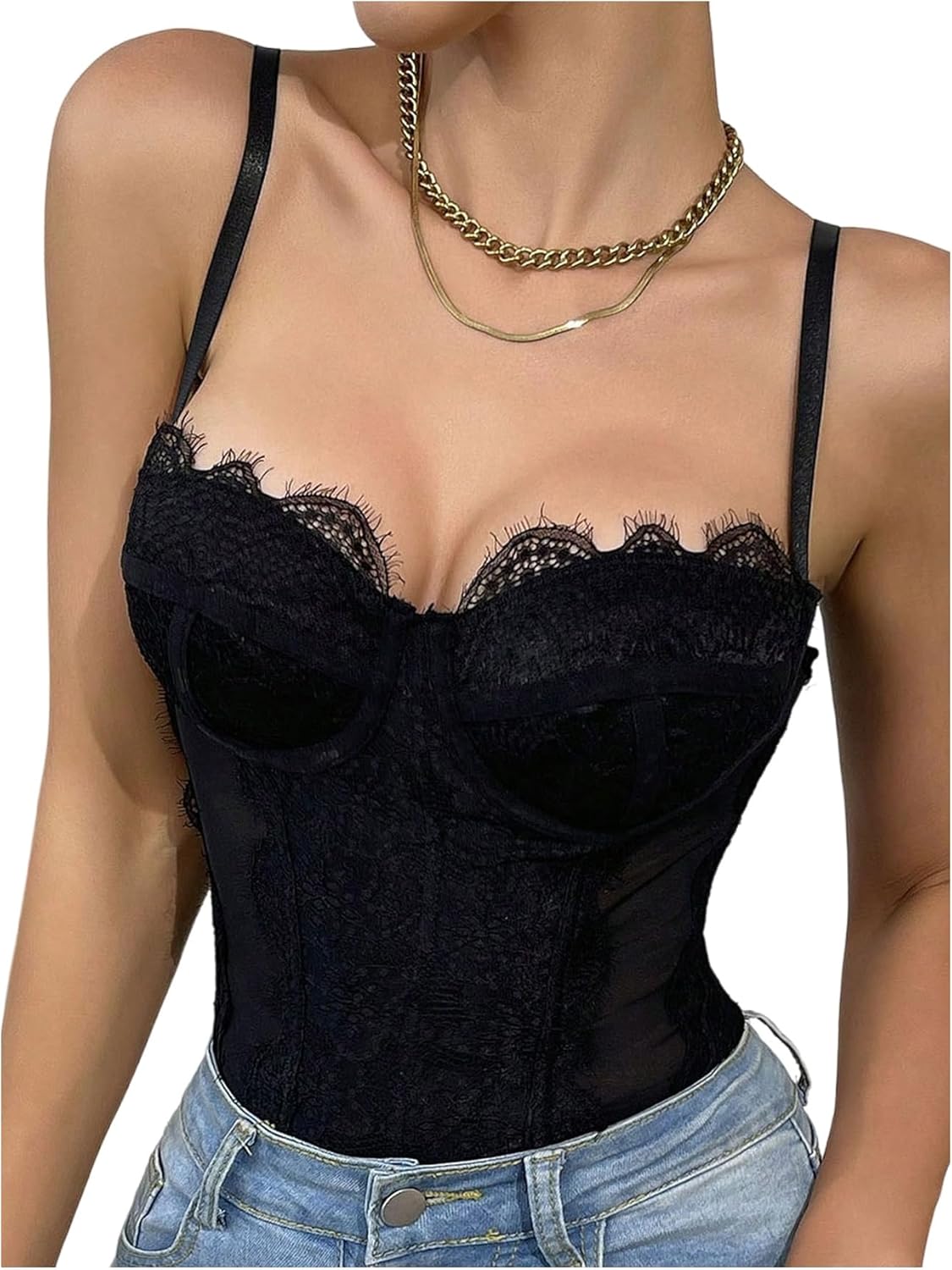 SweatyRocks Women’s Lace Corset Shapewear Bodysuits Backless Sleeveless Thong Bodysuit Shirt Tops