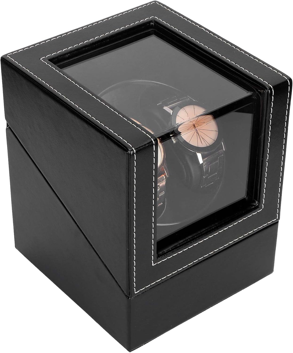 Automatic Watch Winder Box, Leather Style Mechanical Watch Display Case USB Plugin, Black - Noise Free Operation, Adjustable Pillow, Ideal for Watch Collectors