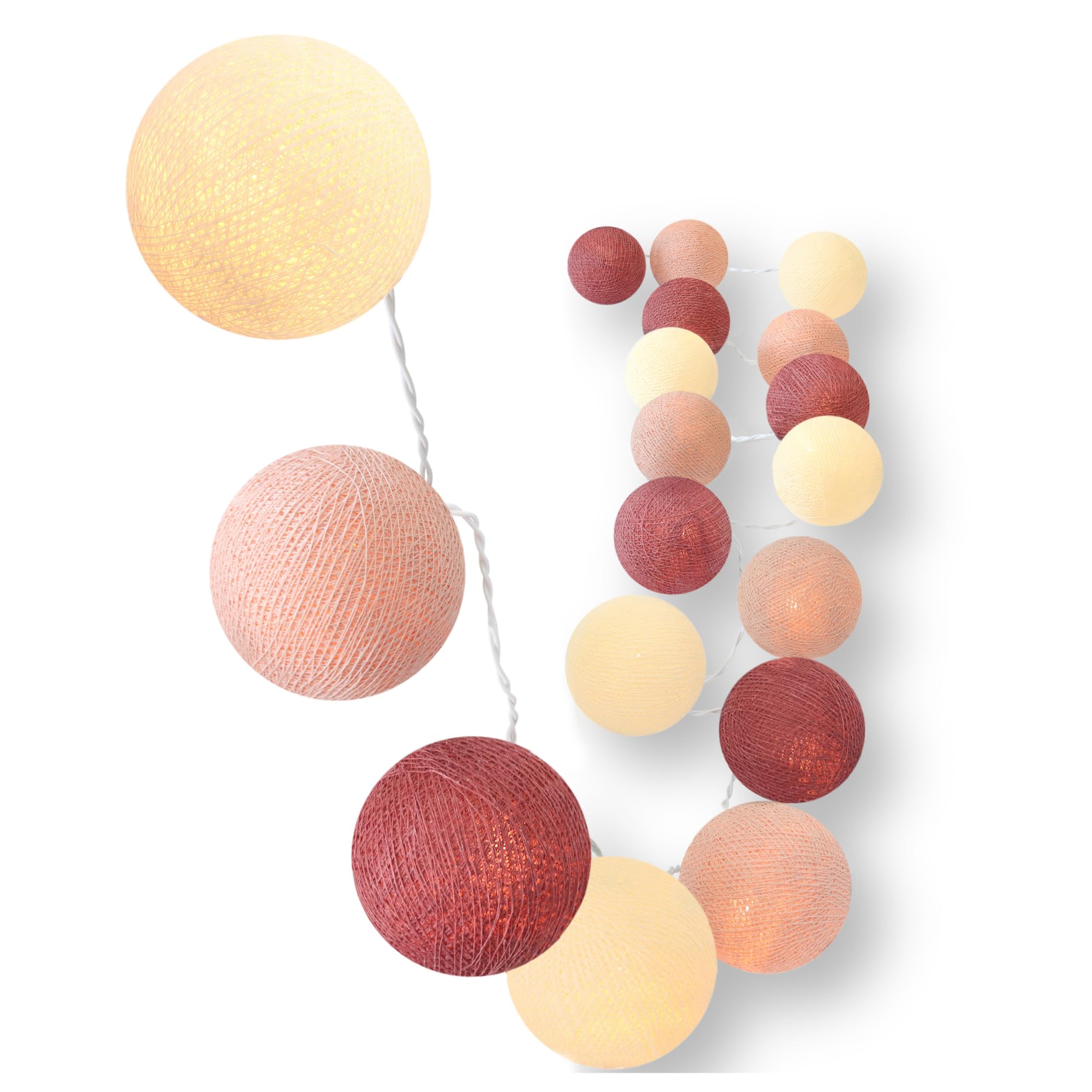 CREATIVECOTTON Guirlande Lumineuse, Boules de Coton avec Mode Timer et Mode Veilleuse (Jardin de Roses, 35 boules)