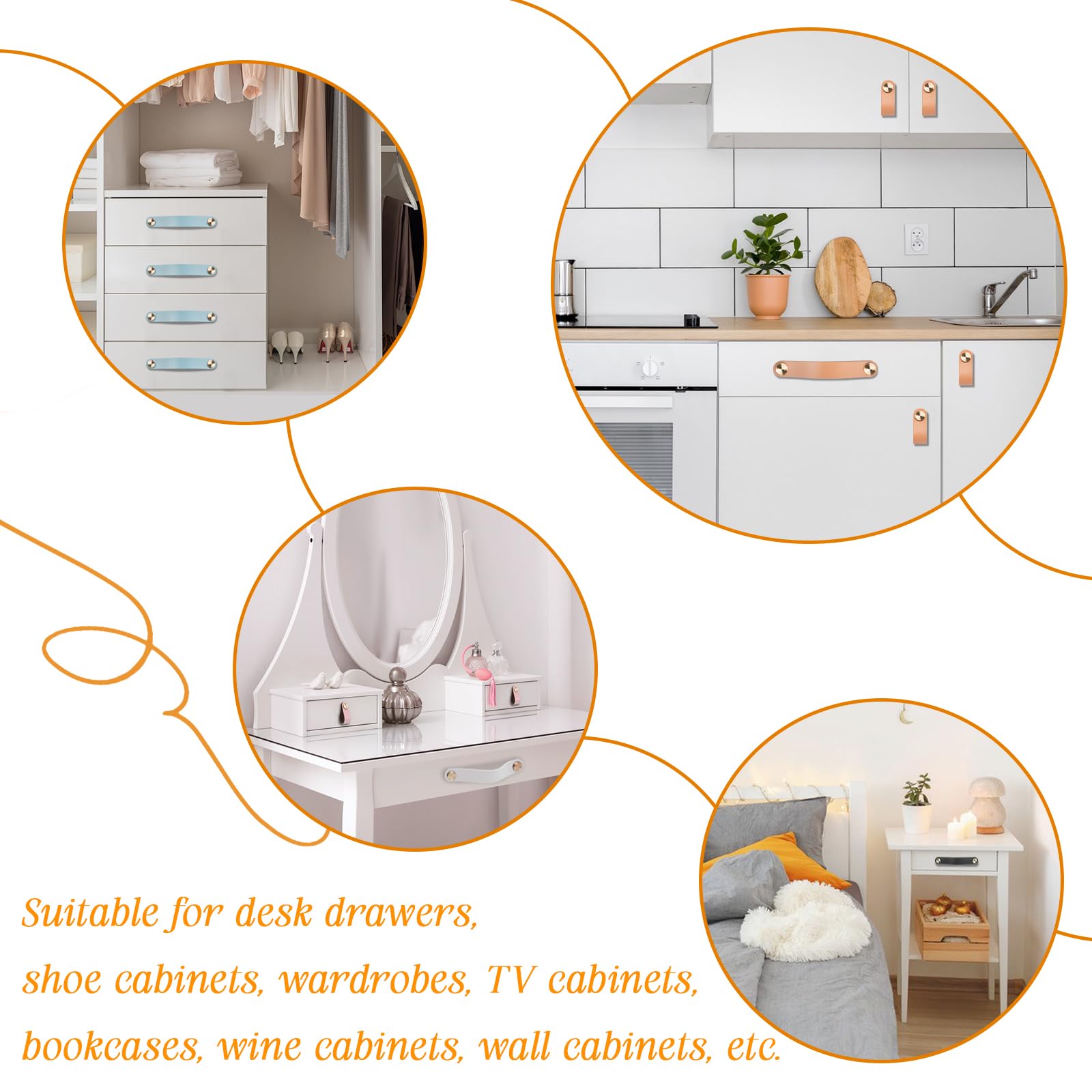 Maniglie per Mobili in Ecopelle 4 Pezzi, Foro Singolo Vintage Pomelli per Cassetti Armadio Cucina Beige
