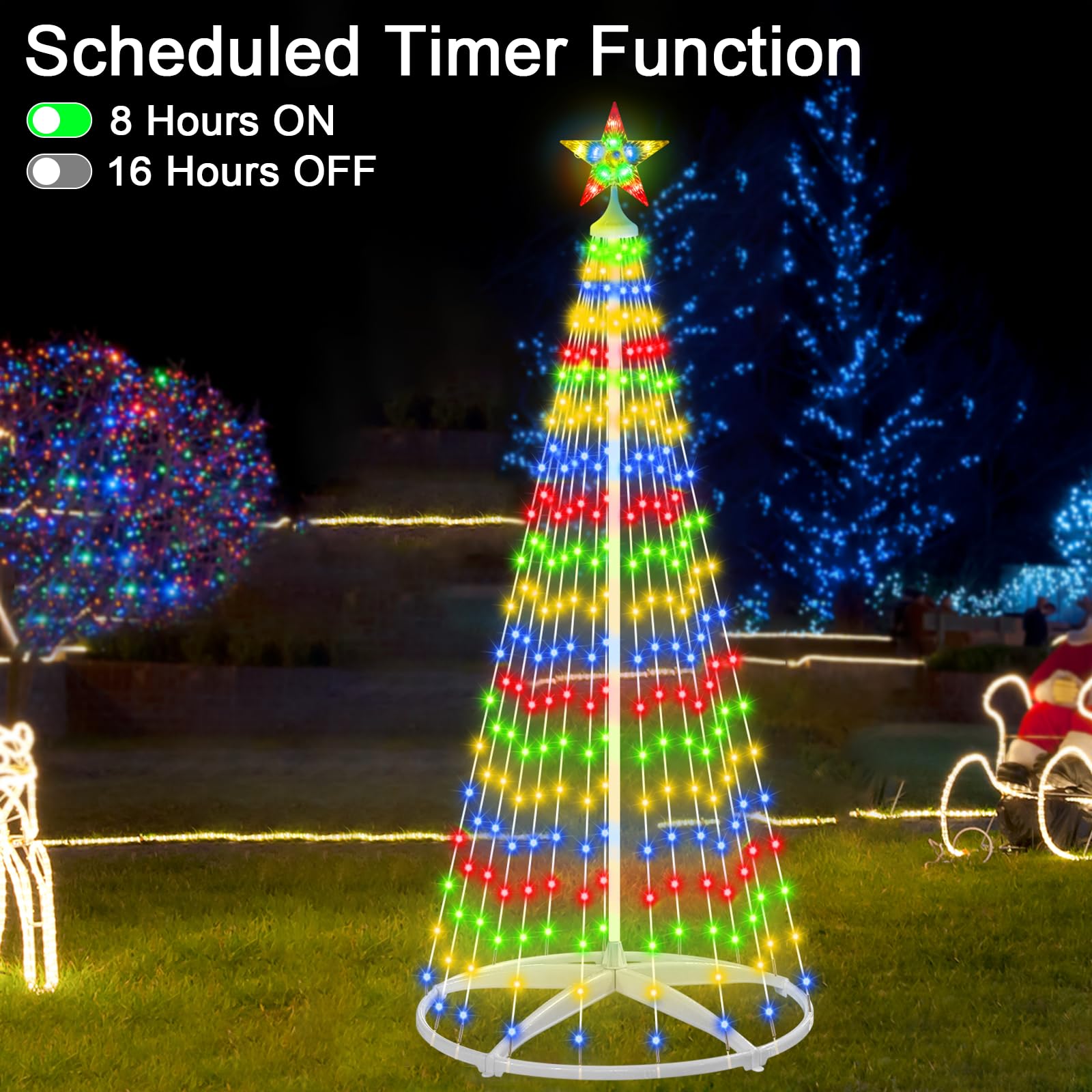 5/6/7.5ft LED Outdoor Christmas Tree Light Up Your Yard - Cone Lighted Decor With Remote & Color Changing