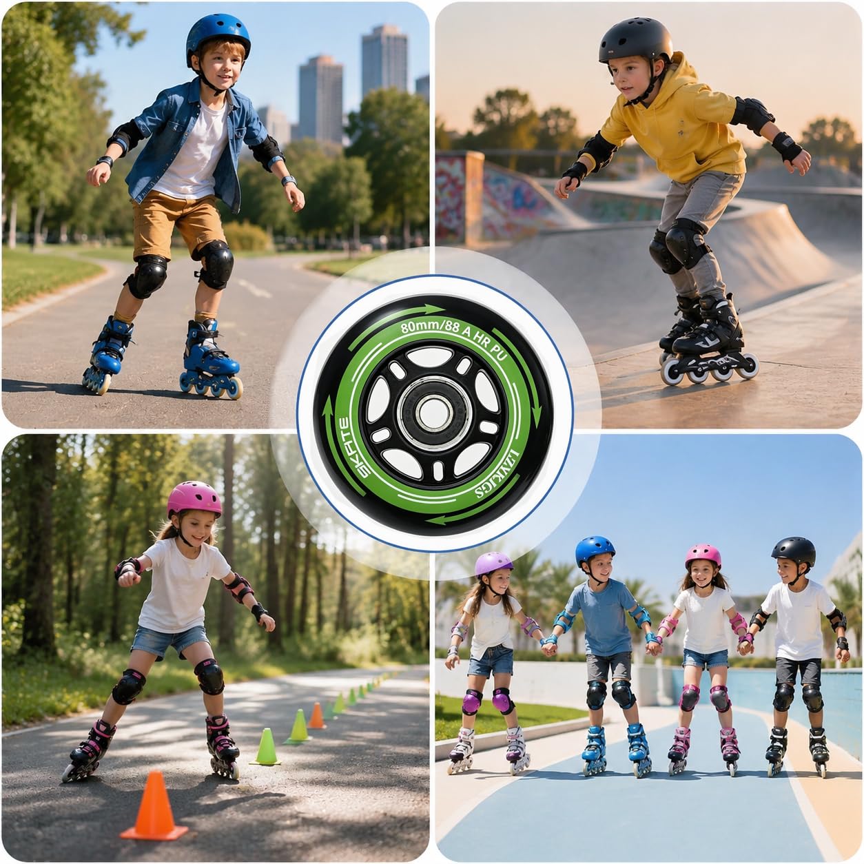 Lot de 8 Roues de Rollers en Ligne, 80mm, Roues de Patinage 88A SHR PU, Roulettes de Roller Avec Roulements ABEC 9, Roues de Rechange pour Roller Pour K2 Gonex Hudora Apollo Inline Skate