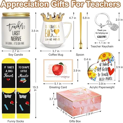 Miniatura 2 de DERTE Cesta de regalo para profesores, regalos de agradecimiento para profesores, taza de café con tapa de corona, vela perfumada, calcetines