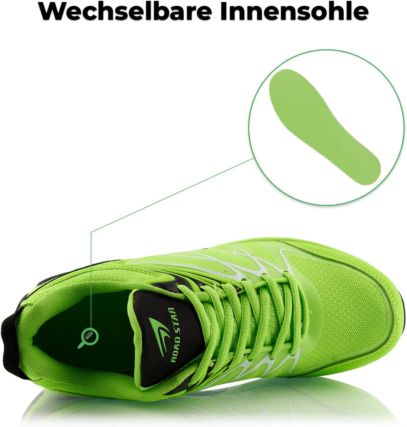 Fusskleidung unisex trainers, cushioned sports shoes, lightweight running shoes 38 EU Green / Black