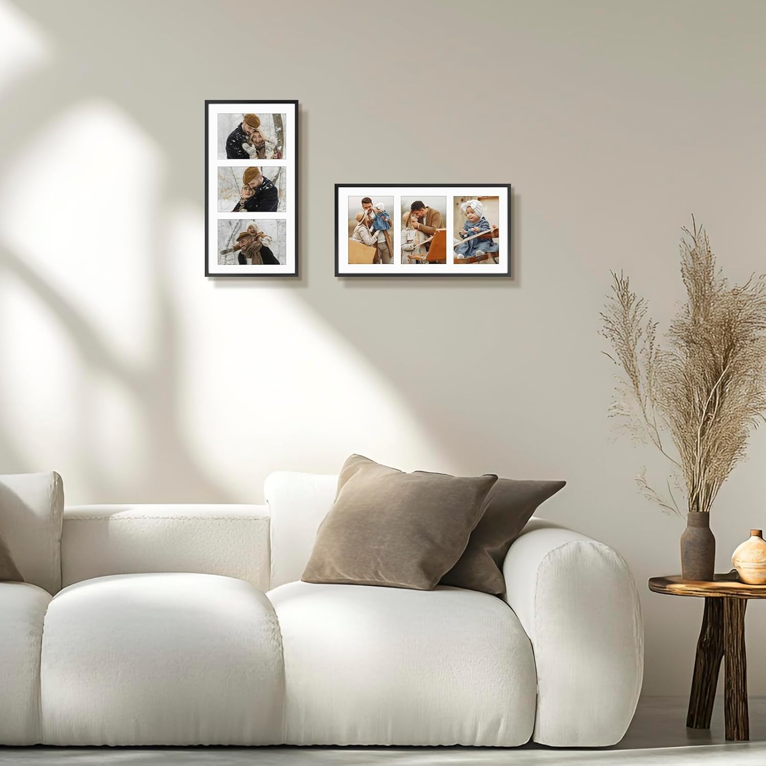 Frametory - 7x14 Aluminum Collage Picture Frame - Display 4x6 Pictures with 3 Openings Mat - Real Glass Front - Horizontal/Vertical Wall Mount - Black 1 Pack - Image 2