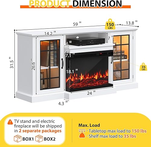 Miniatura 2 de Soporte para TV de 59'', Centro de Entretenimiento de Medios con Consola de Vidrio de 3 Lados para TVs hasta 65'' con Puerta de Vidrio