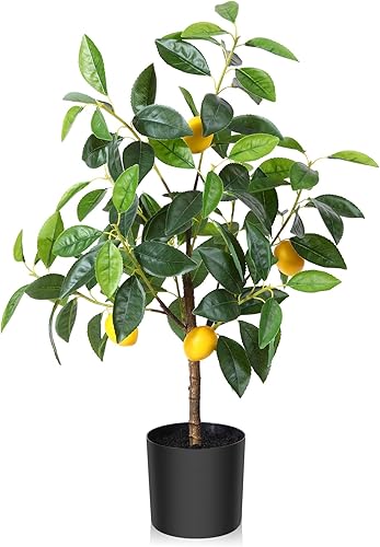 Miniatura 1 de OAKRED Limonero artificial, árbol sintético de 2 pies, plantas de limón artificiales de 110 hojas y 4 frutas de limón de plástico para interiores,