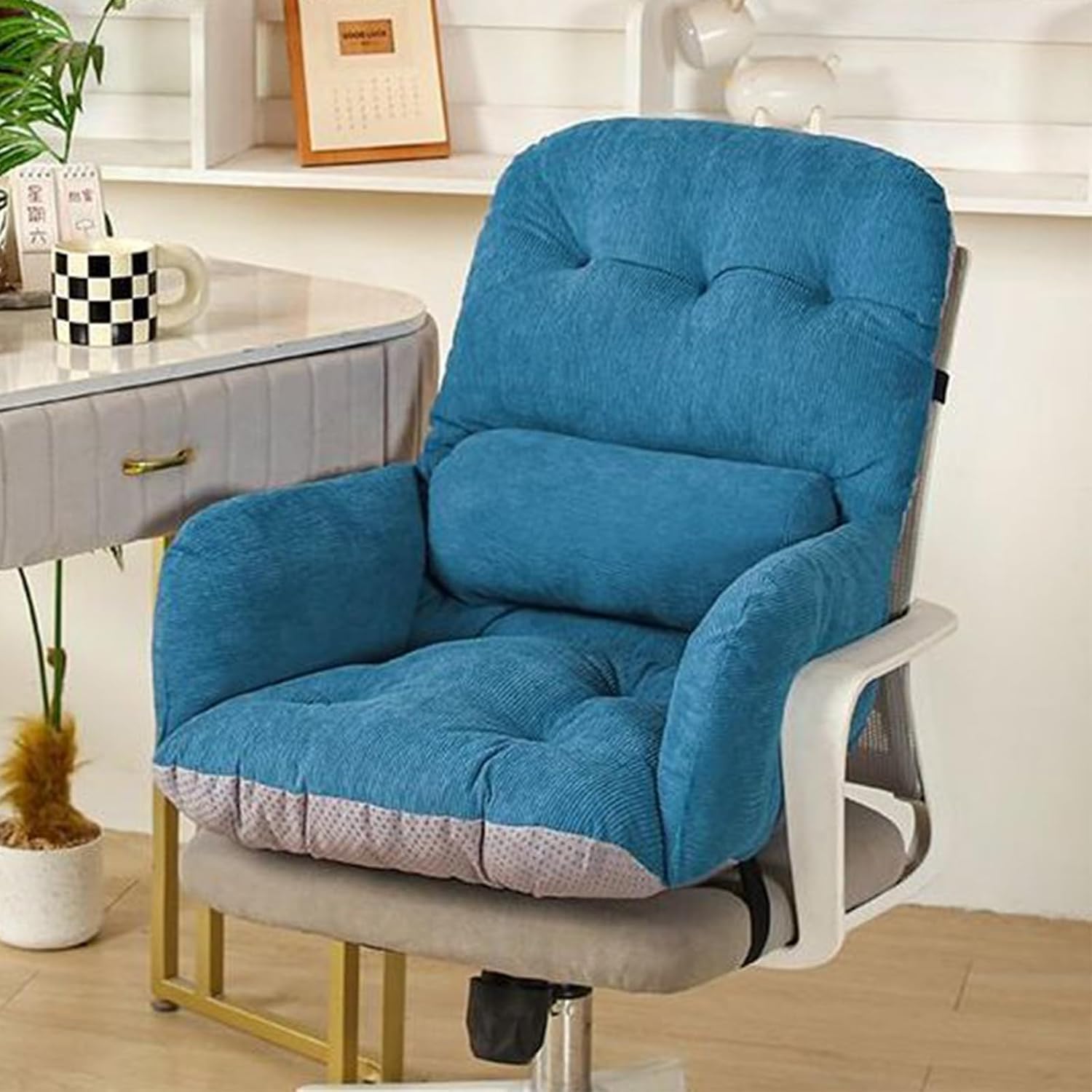 Office Chair Cushion with High Back Support,Non-Slip Desk Chair Pad with Lumbar Pillow,Soft Dorm Seat Cushion for Office,Car,Dining Room,Rocking Chairs (Blue)