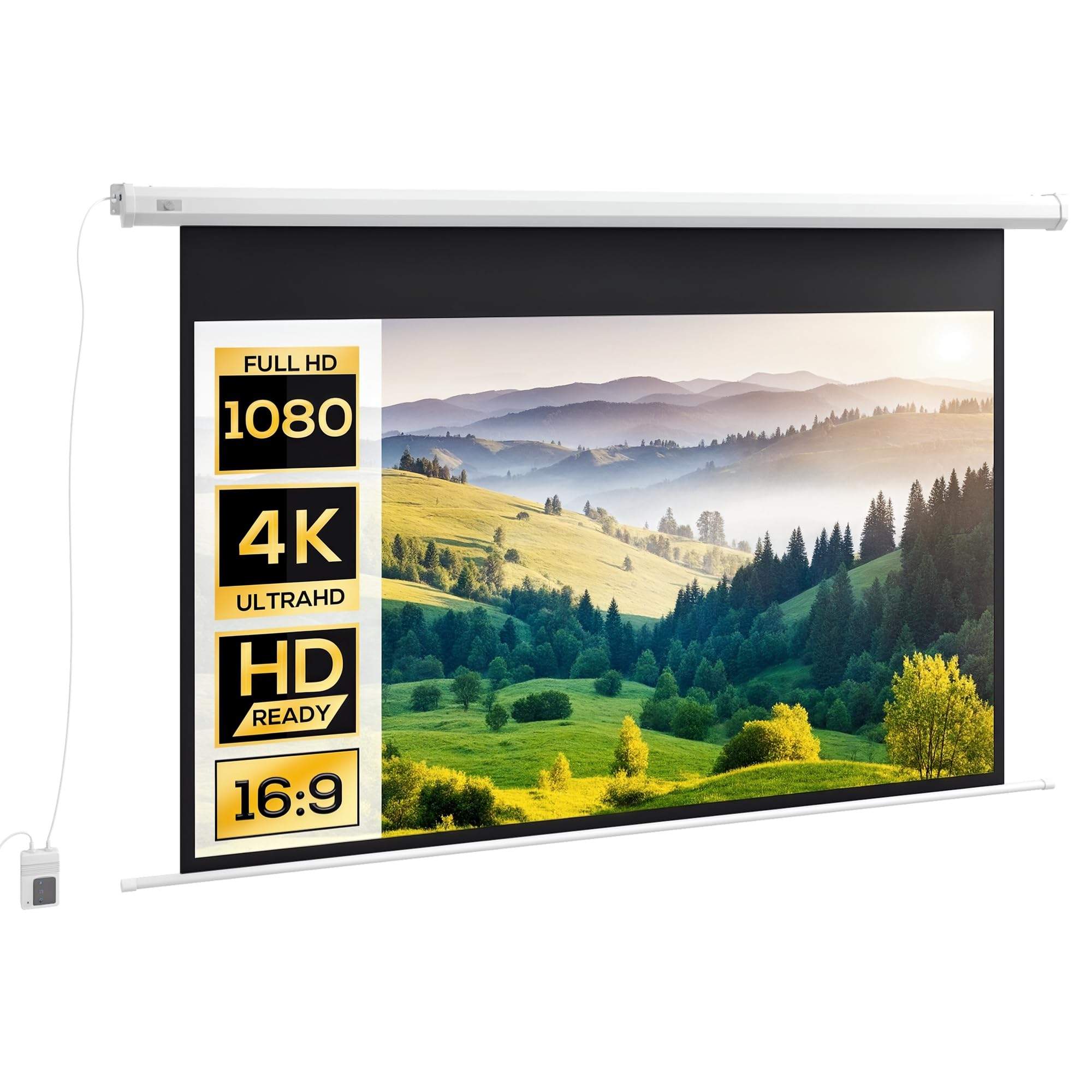 HOMCOM Projector Screen 84 Inches Portable Projection Screen Format 16:9 with Remote Control for Indoor and Outdoor Home Theater Patio 186 x 105 cm White
