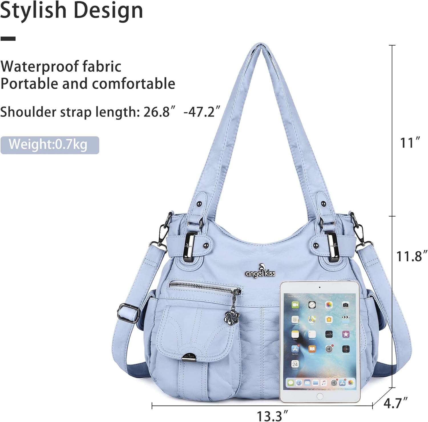 Angel Kiss Women's Designer Handbag Large Double Zipper Multi Pocket Washed Leather Purse - Image 4