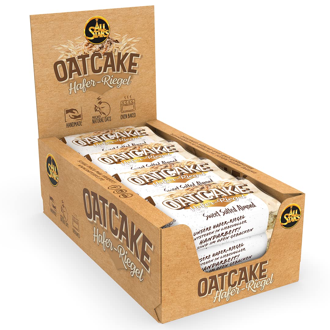 Barretta d’avena All Stars Oatcake I 12 barrette proteiche da 80 g ciascuna I Contiene molti carboidrati e fibre I Spuntino energetico ideale dal delizioso gusto mandorla dolce salata