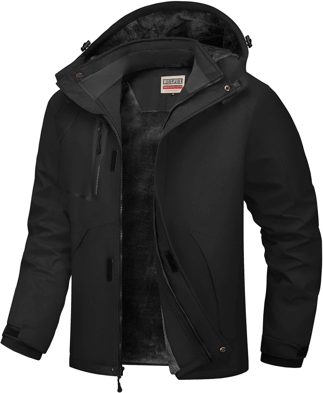 WULFUL Men’s Waterproof Ski Jacket Warm Winter Coats Windproof Winter Jackets for Men Fleece Lined Windbreaker with Hood