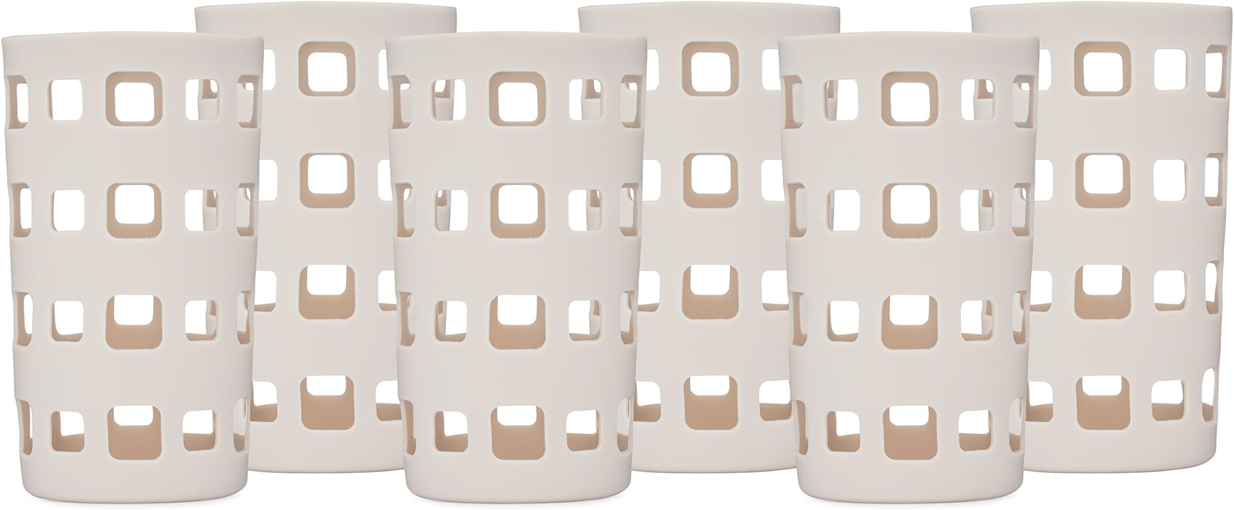 Silicone Glass Water Bottle Sleeves - 6-Pack of Protective Holders 16-18 oz Capacity - Anti-Slip Protection for Beverage Containers - Insulating Carriers for Smoothies and Juices (Pearl Grey)