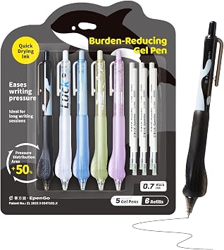 0.7mm Retractable Gel Pens, Ergonomic Grip 5 Pens +6 Refills | Smooth black ink for effortless writing. Comfort grip, ideal for nurses, office, school, journaling & note taking.