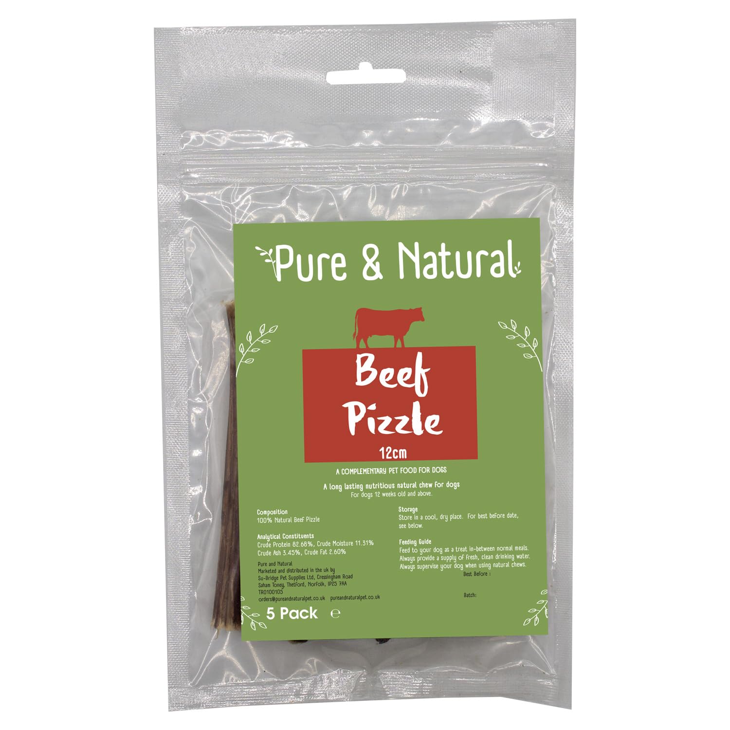 Pure & Natural Bull Pizzle Sticks for Dogs, 12cm (Pack of 5) - Natural Dog Chews & Bully Sticks, Hypoallergenic & Low-Fat Dog Treat